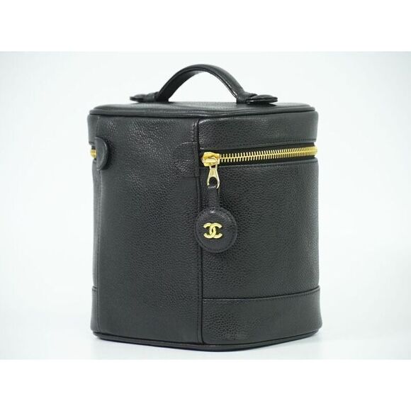 Authentic Chanel Coco Mark Vanity Bag Handbag Cosmetic Pouch Caviar Skin - Picture 2 of 9